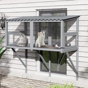 Haverchair Catio Cat Window Perch Outdoor,  360'Catio Cat Enclosure Window for Indoor Cat with Waterproof Roof,  Cat Window Box with Metal Mesh Cat Door for Sunbathing,  Napping,  Overlook