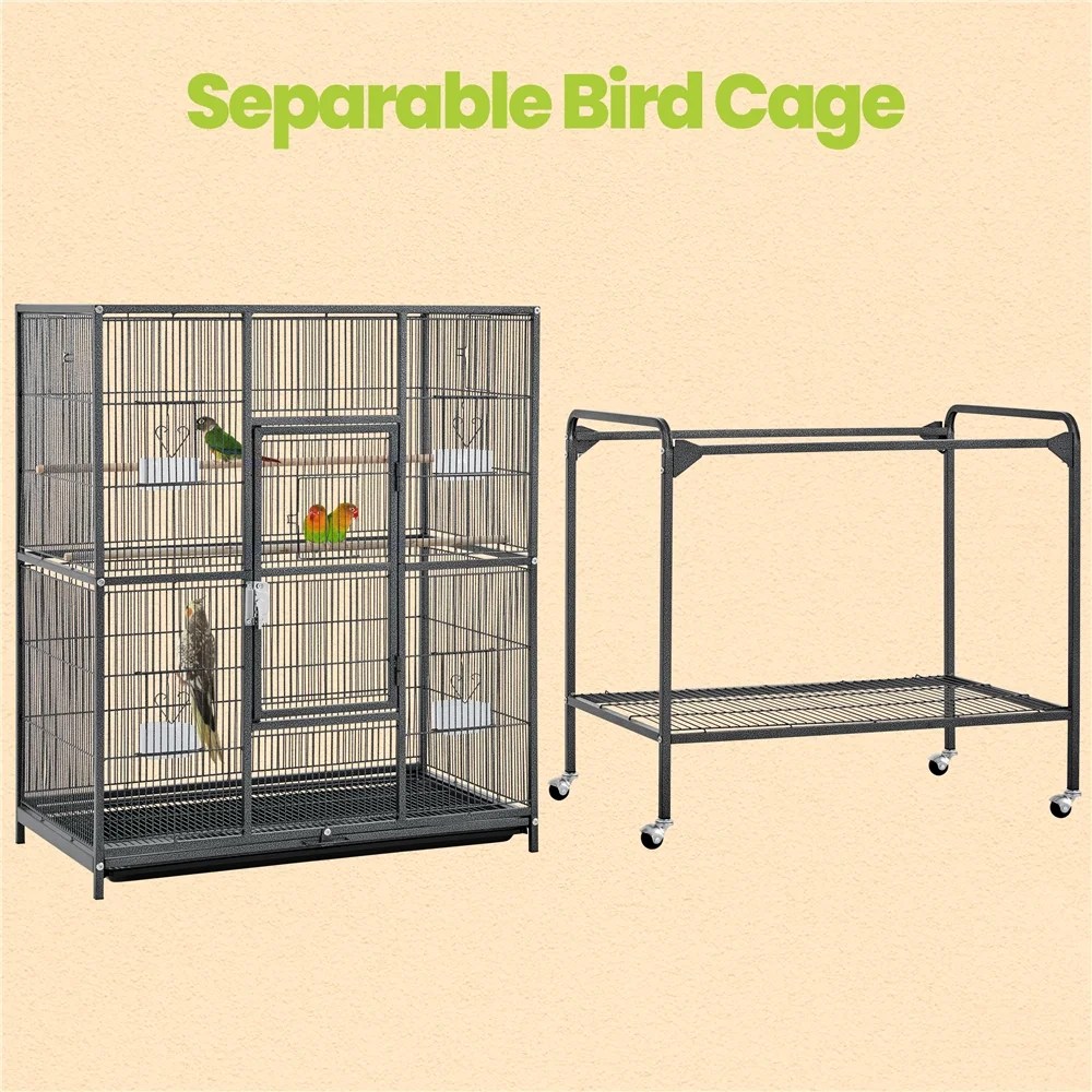 Renwick 63" Large Rolling Metal Parrot Cage with Detachable Stand, Black - Image 6