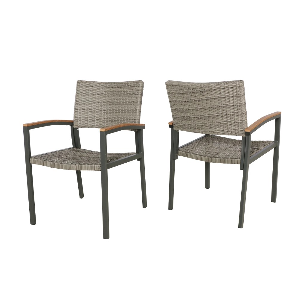 Noble House Luton Wicker Patio Dining Arm Chair in Gray (Set of 2) - Image 3