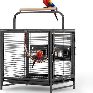 VINGLI Bird Cage,  25 inch Wrought Iron Bird Travel Carrier,  Cage with Handle for Parakeets,  Parrot,  Lovebirds,  Finches,  Small/Medium Birds