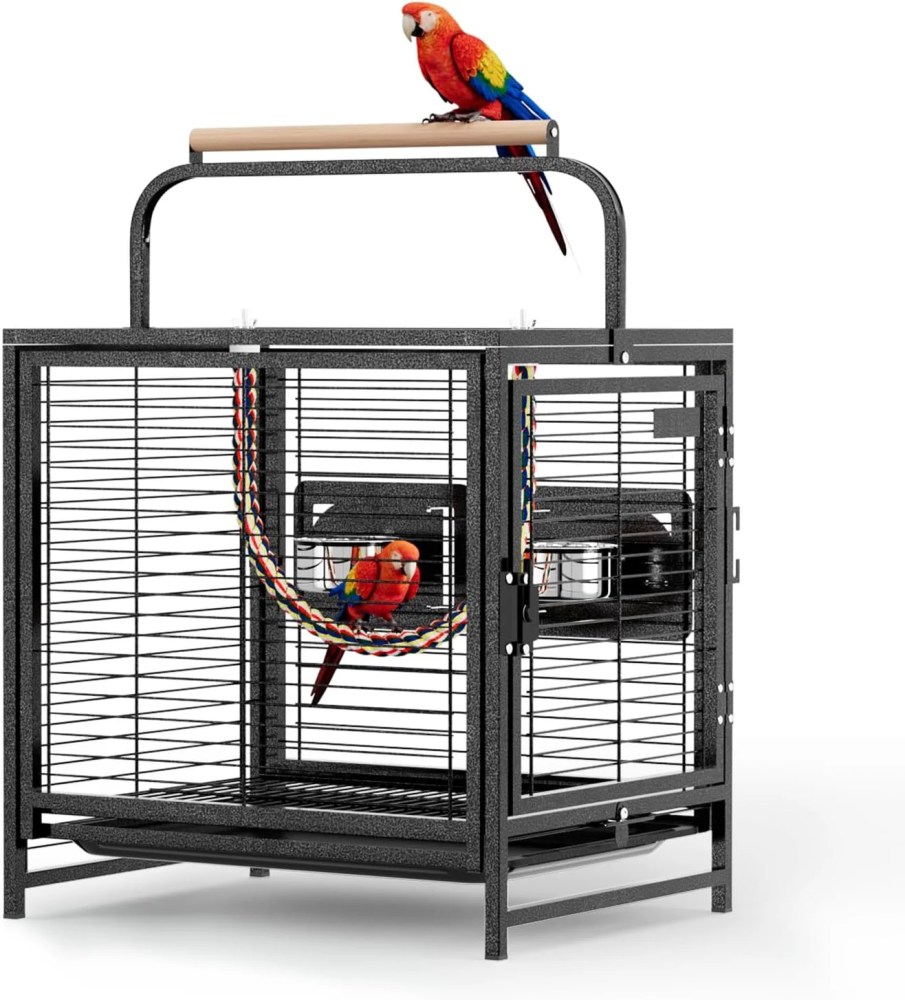 VINGLI Bird Cage, 25 inch Wrought Iron Bird Travel Carrier, Cage with Handle for Parakeets, Parrot, Lovebirds, Finches, Small/Medium Birds