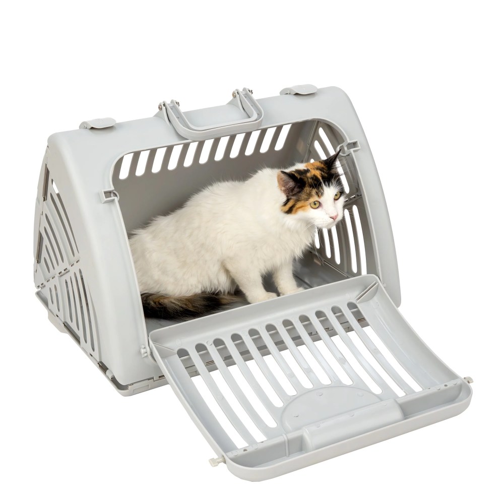 (4 pack) Vibrant Life One Size Plastic Foldable Hard-Sided Cat Carrier, Gray - Image 7