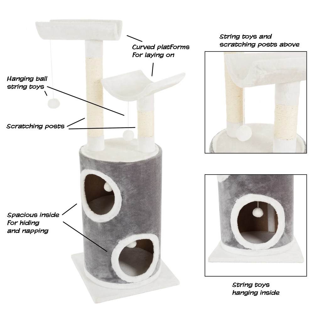 PETMAKER 45in Cat Tree with Perches, Condo, Scratch Posts, and Toys (Gray) - Image 3