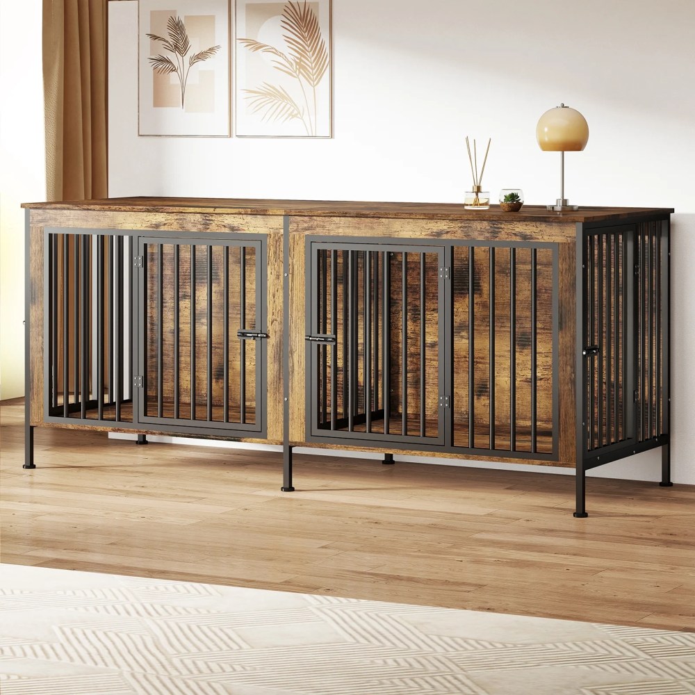 TIME RAY 78 Inch Dog Crate Furniture for Large Dog, Wood Dog Kennel Furniture Indoor with Removable Divider, Dog Cage Furniture as TV Stand, Brown - Image 9