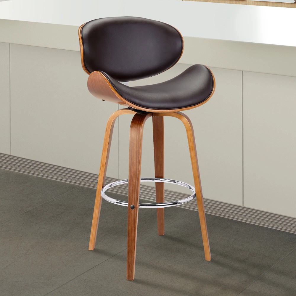 Armen Living Indoor Solstice Adjustable Black Faux Leather Swivel Barstool With Black Powder Coated Finish and Gold Accents - Image 3