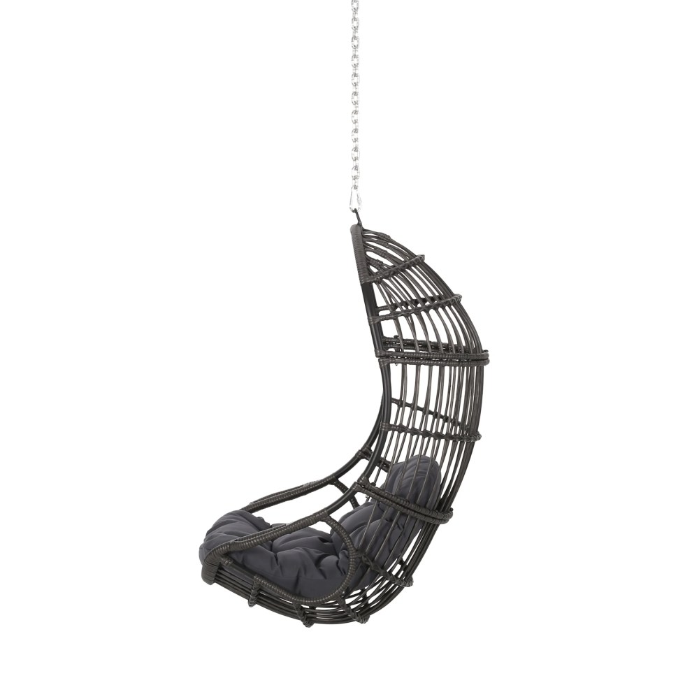 Meridan Outdoor Wicker Hanging Chair (No Stand), Dark Gray, Gray - Image 5