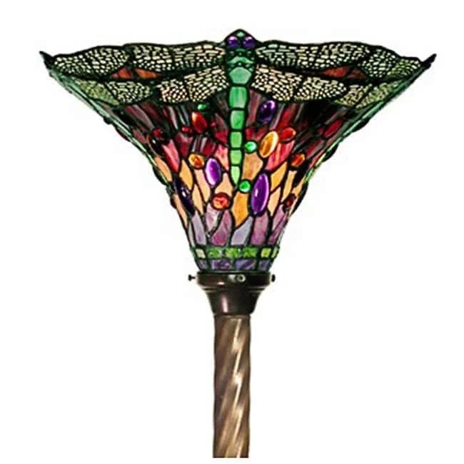 Warehouse of Tiffany 68" Dragonfly Torchiere Floor Lamp with Glass Shade - Image 5