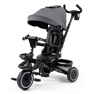 AILEEKISS 8-in-1 Kids Tricycle with Parental Bar, Folding Ride Trike for Child 1-6 Years, Grey