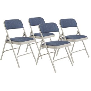 (4 Pack) NPS 2200 Series Deluxe Fabric Upholstered Double Hinge Premium Folding Chair,Imperial Blue Fabric/Grey Frame