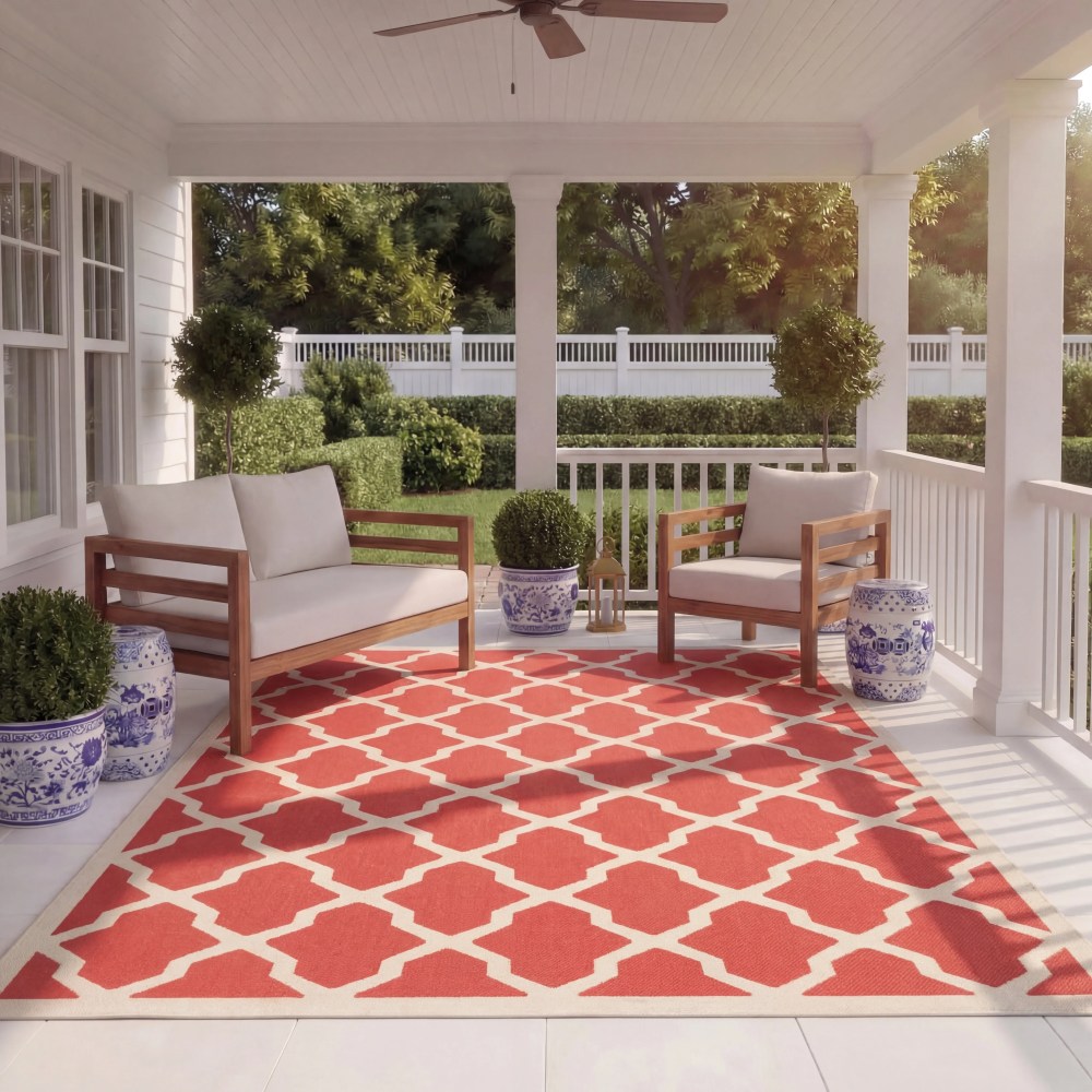 Safavieh Courtyard Amber Geometric Indoor/Outdoor Area Rug, Red/Bone, 6'7" x 9'6" - Image 10