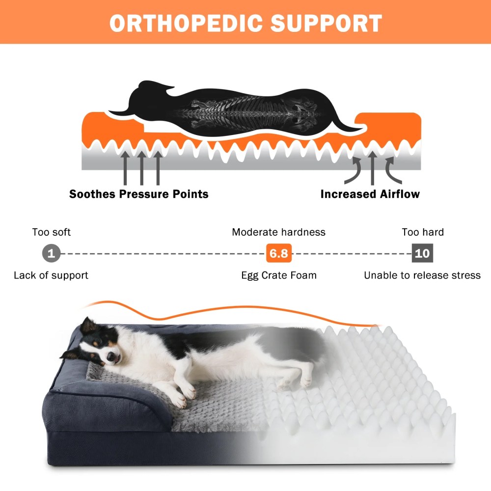 Extra Large Orthopedic Dog Bed, Waterproof Dog Couch Bed with Removable Washable Cover, Dog Sofa Bed X Large, Egg-crate Foam, Waterproof Lining, Nonskid Bottom, Gray, 42in - Image 7