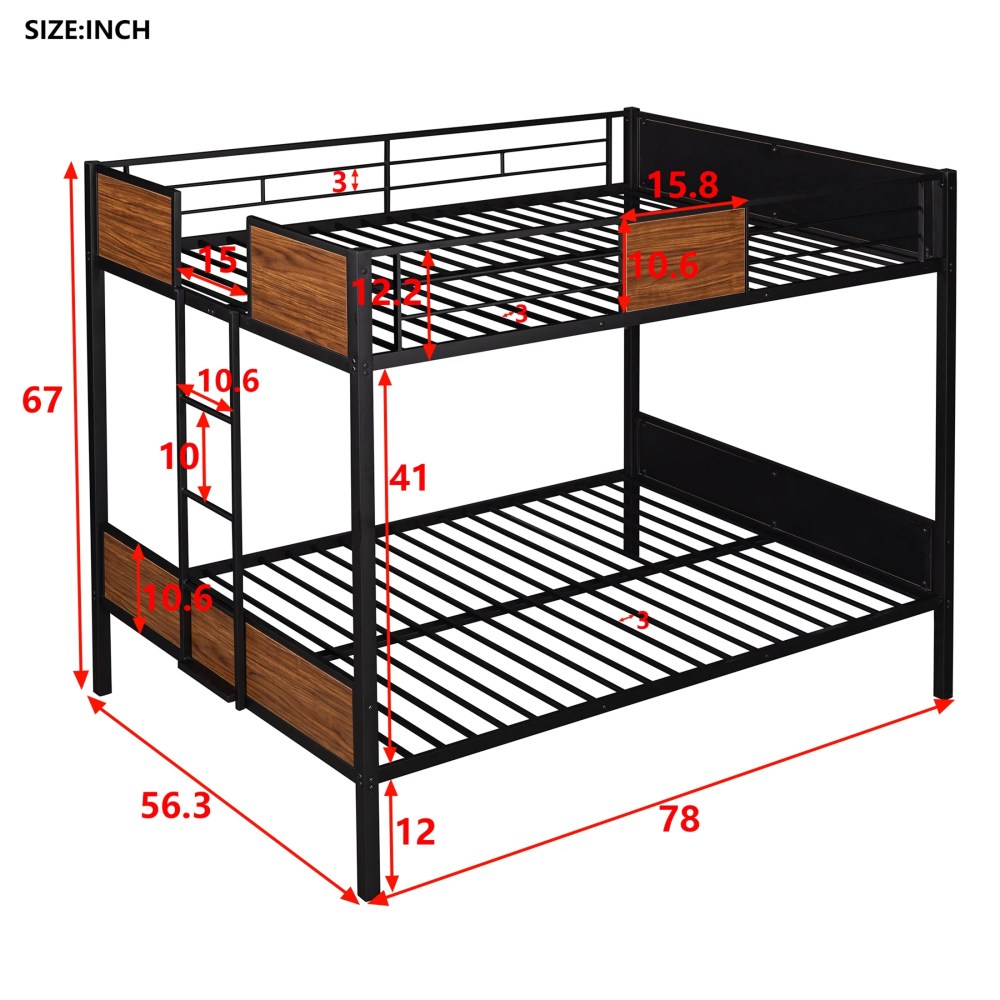 Aukfa Bunk Bed Full over Full, Heavy Duty Metal Bunk Bed for Dorm Bedroom, Black - Image 7