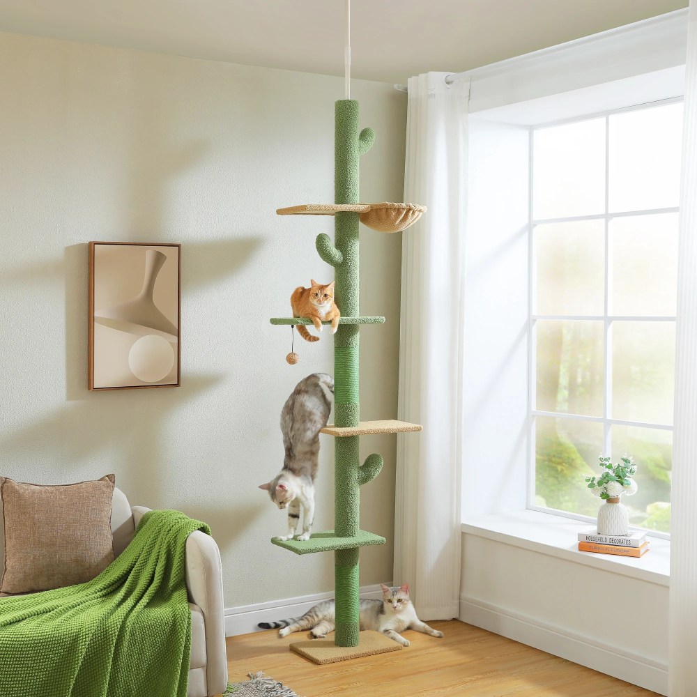 PAWZ Road Tall Cat Tree Cactus Floor to Ceiling Cat Tower 95-108" Sisal Scratching Post for Indoor Cats - Image 2