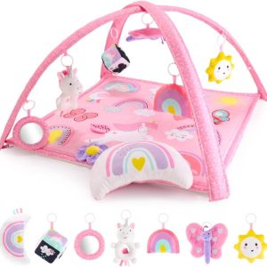 The Peanutshell Rainbow Paradise Activity Gym and Baby Play Mat, Baby Gym Activity Center, 7-Piece Count