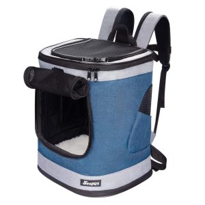 JESPET & GOOPAWS: Pet Soft Backpack Carrier - Blue Grey - 13",  Small Dogs & Cats,  Portable-Traveling-Hiking-Walking,  Outdoor,  Mesh Window,  Ventilated