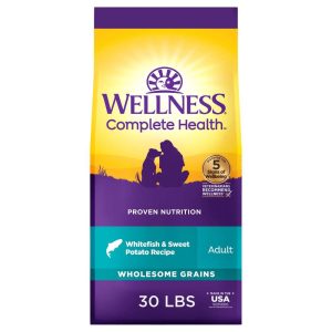 Wellness Complete Health Dry Dog Food,  Wholesome Grains,  Natural,  Whitefish & Sweet Potato Recipe,  (30-Pound Bag)