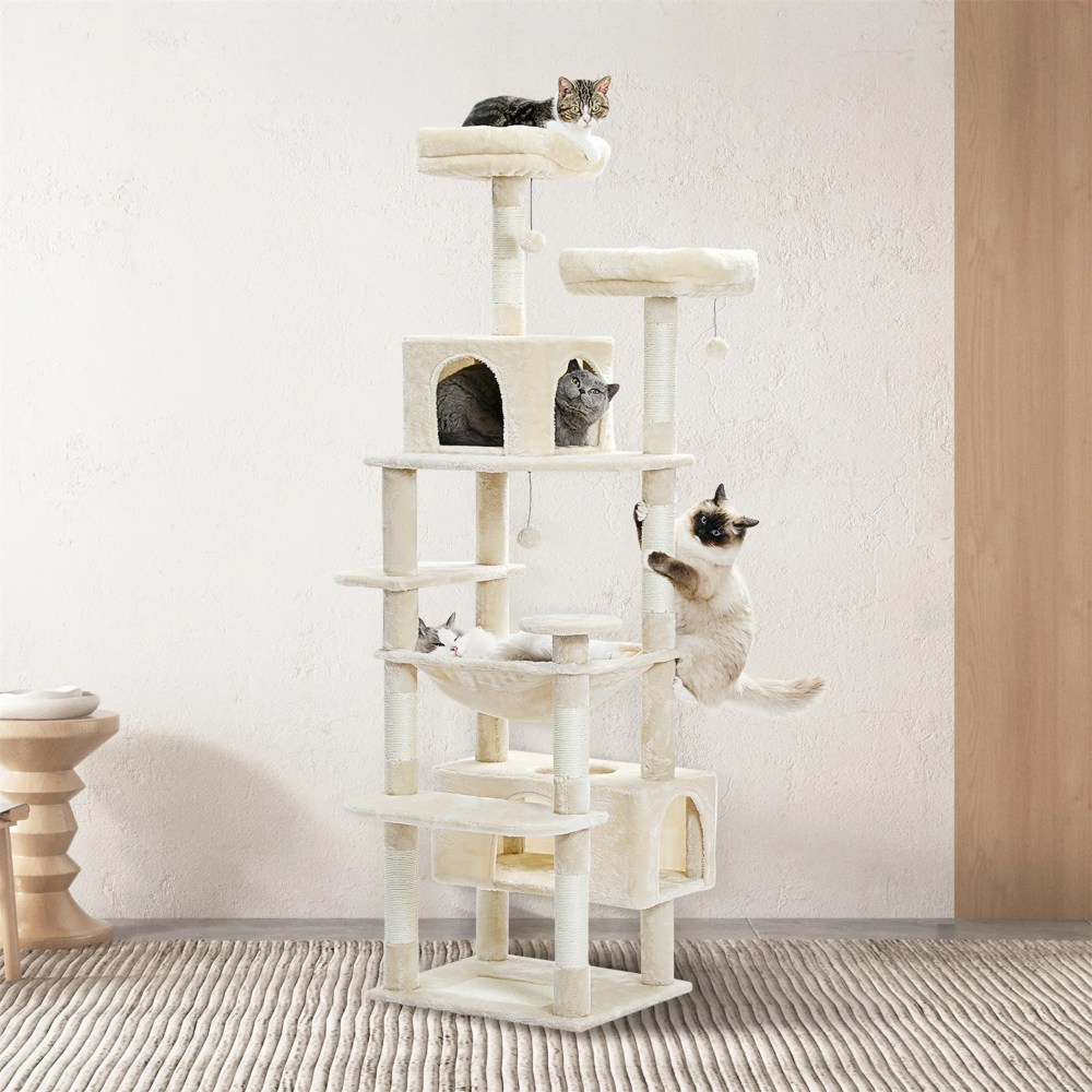 Pefilos 72" Large Cat Tree Tower with Sisal Scratching Post, Indoor Cat Condo for Big Cat Maine Coon, Beige - Image 11