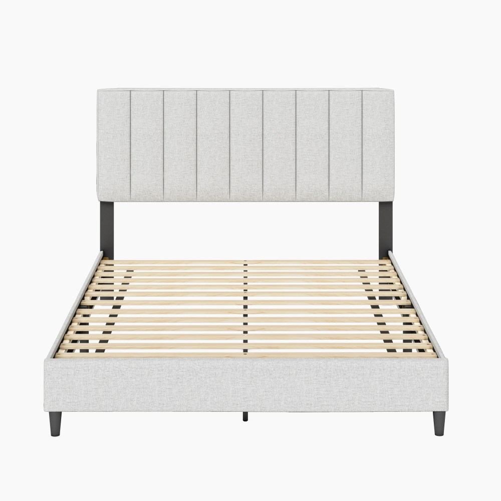 Boyd Sleep Leah Off White Linen Queen Size Fully Upholstered Platform Bed Frame with Adjustable Headboard - Image 12