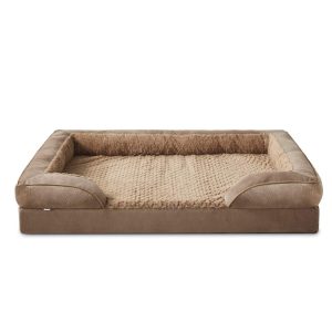 Orthopedic Dog Bed with Cooling Gel Memory Foam,  Extra Large Waterproof Pet Sofa Couch with Removable Washable Cover,  42" XL Dutch Velvet Bed Includes Bone Toy,  Brown, 42in