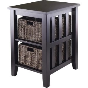 Winsome Morris Accent Table, 2 Foldable Chocolate Corn Husk Baskets, Espresso Finish