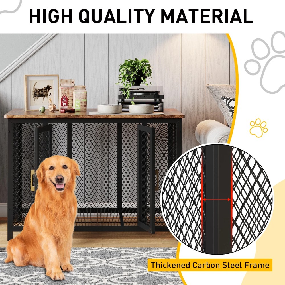 48" Dog Crate Furniture, Heavy Duty Dog Cage, Indoor Kennel, End Side Table Animal Crates with Doors for Medium Large Dog Cage, Anti-Chew Anti-Escape, Rustic Brown, 118.5 78 82.5Cm - Image 4