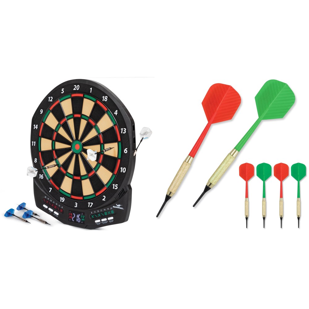 "Narwhal Revolution Electronic Dartboard with 30 Games, Scoring and 6 Darts with NARWHAL Recreational Soft Tip Dart Set for Electronic Dartboards, 6 Pack."