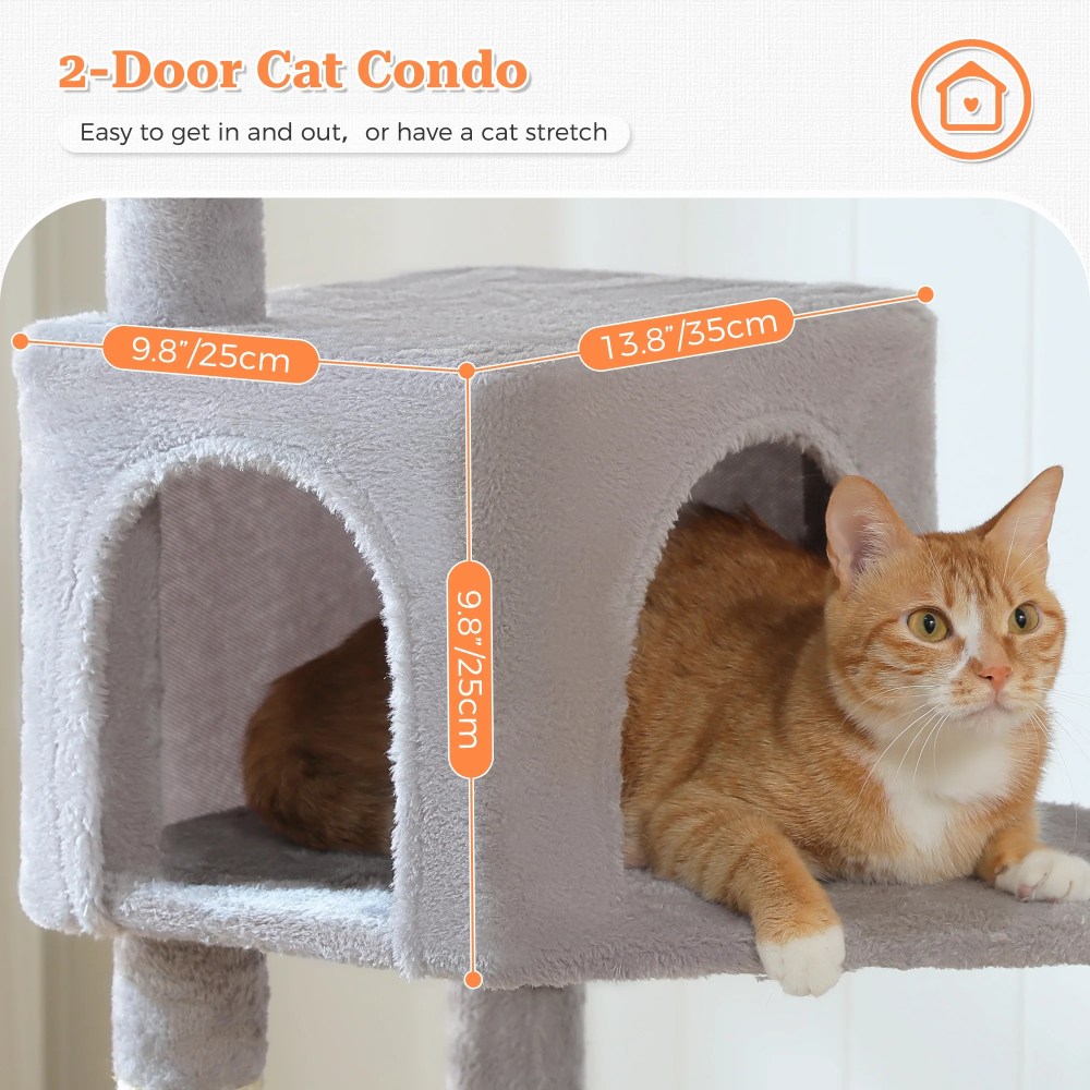 PAWZ Road 49" Large Cat Tree Multi-Level Scratcher with Two Hammocks&Condo for Indoor Cats Gray - Image 3