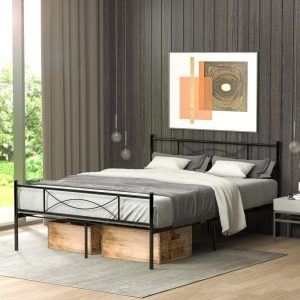 Yoneston Easy Set-up Premium Full Size Metal Platform Bed,Black