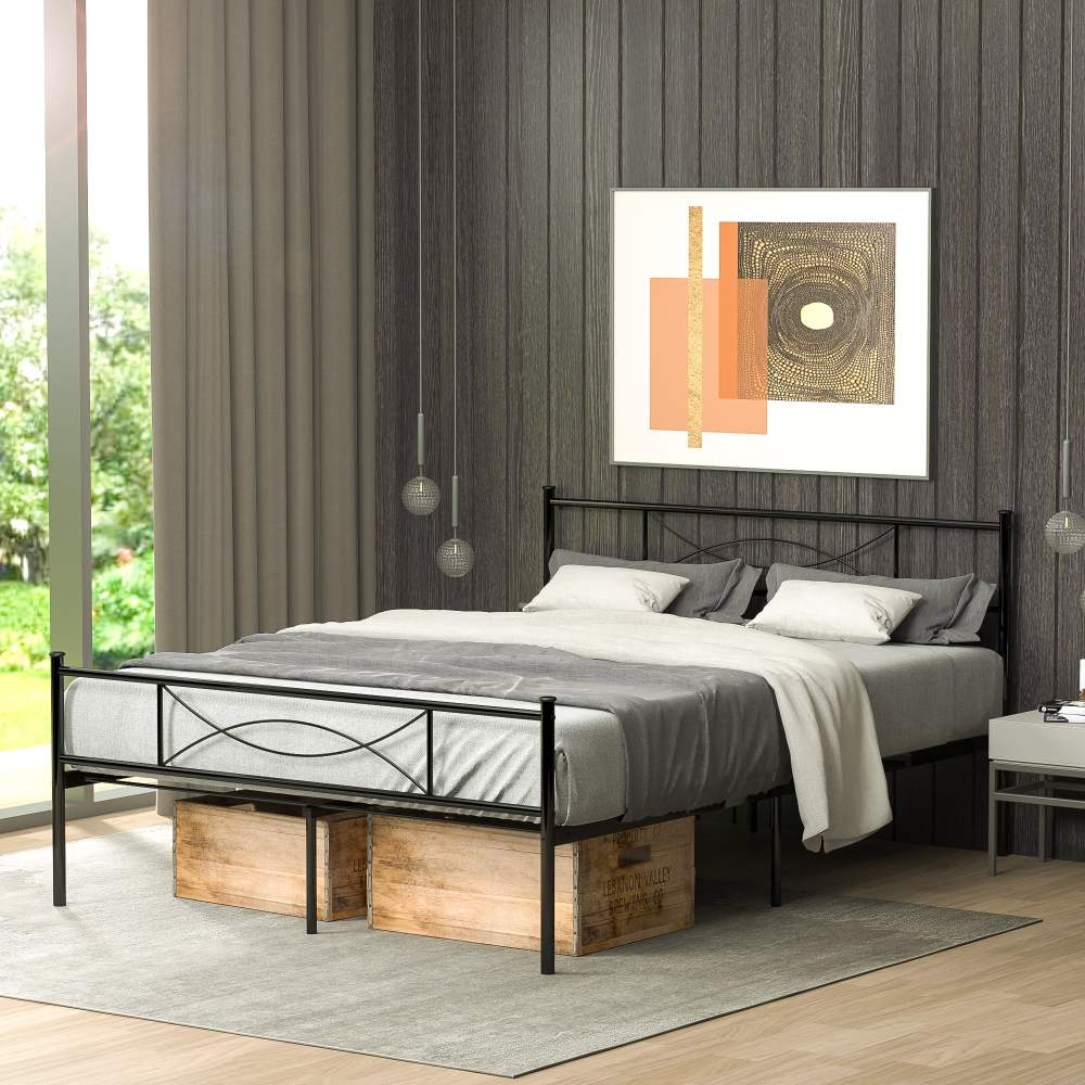Yoneston Easy Set-up Premium Full Size Metal Platform Bed,Black
