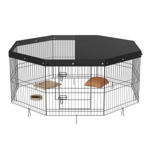 KFFKFF Canine Play Area,  Metal Structure with 8 Collapsible Panels,  24" Height,  Pet Enclosure with Protective Cover,  Puppy Crate and Kennel,  Comes with Ground Anchors,  Suitable for Indoor and Ou