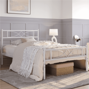 Yaheetech Twin Size Metal Bed Frame with Curved Design Headboard and Footboard,White