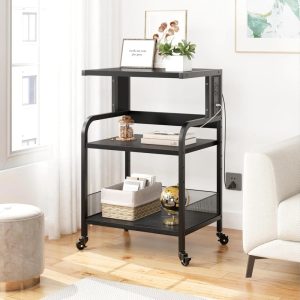 31.4"H Printer Stand with Power Outlets and USB Ports 3 Tier Printer Table w/Wheels Printer Storage Cart Rolling Printer Cart with Storage Shelf for Printer Scanner, Fax, Home Office