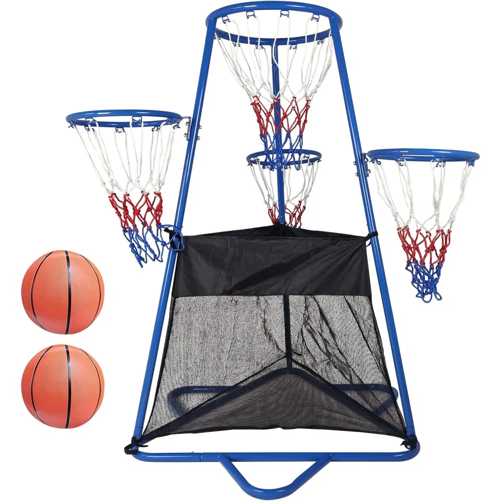 4 Hoop Basketball Set, Mini Adjustable Basketball Goal with Pump for Indoor & Outdoor Play, Fun Basketball Game for Ages 3 Birthday Gift