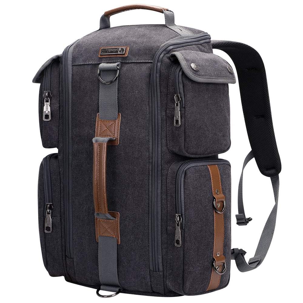 WITZMAN Travel Backpack for Men Carry On Canvas Backpack Luggage Outdoor Duffel Bag (6661 Black)