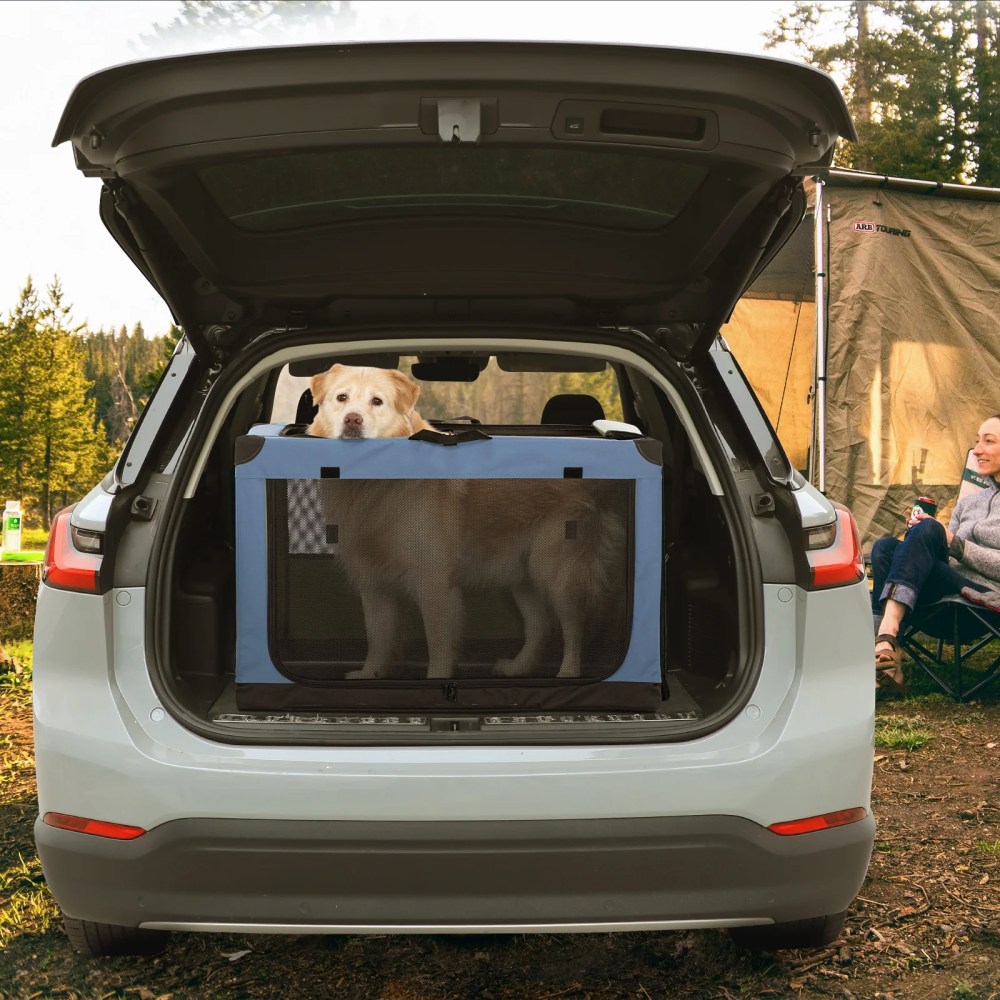Petsfit 36 Inch Portable Large Dog Kennel, Adjustable Fabric Cover by Spiral Iron Pipe, Soft Collapsible Dog Crate Blue - Image 2