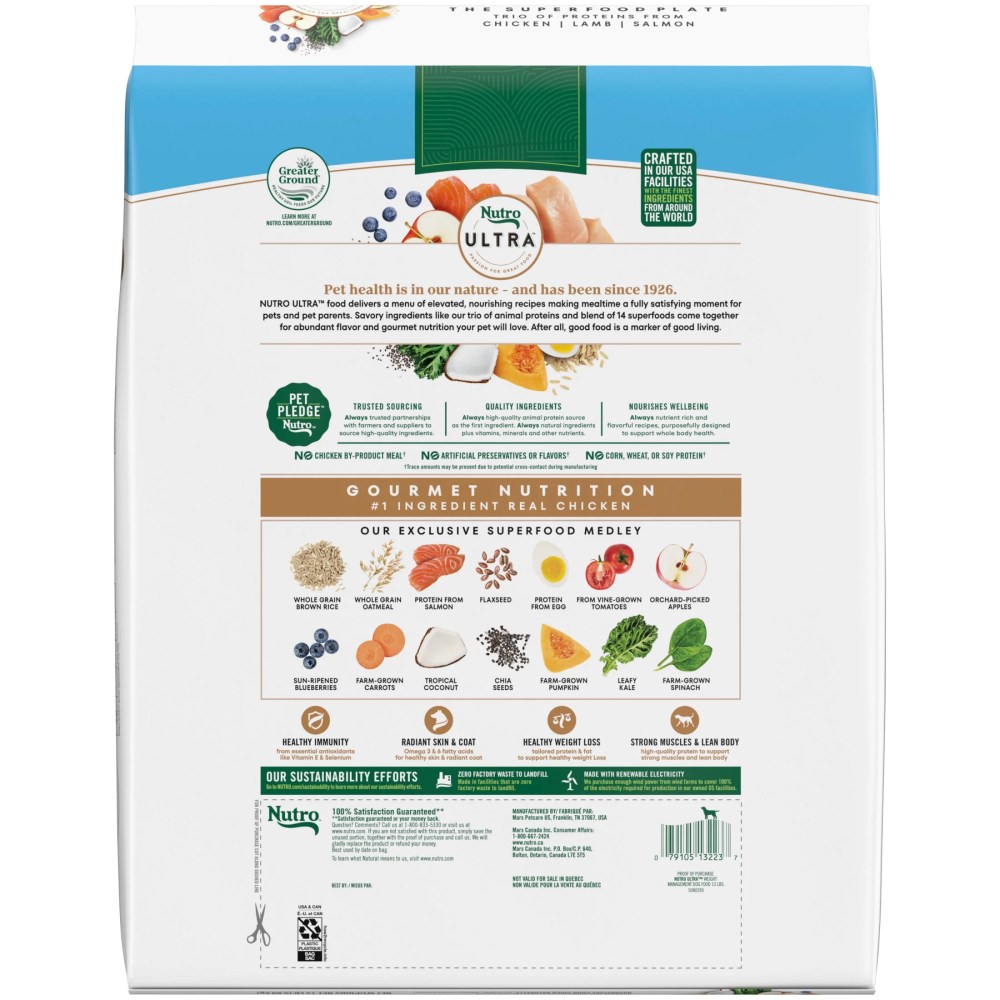 Nutro Ultra Adult Weight Management Dry Dog Food, Chicken, Lamb and Salmon Protein Trio, 13 lb Bag - Image 5