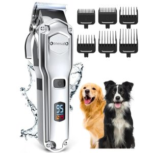 Oneisall RFC-676 Dog Clippers for Grooming,  Low Noise 2000mAh Rechargeable Dog Grooming Clippers,  Cordless Dog Shaver,  IPX7 Waterproof Dog Grooming Kit with 6 Guide Combs