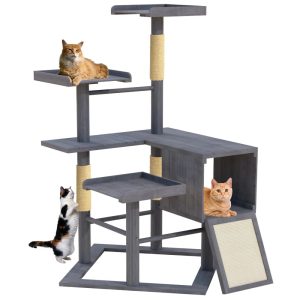 GDLF Outdoor Cat Tree,  67" Weatherproof Wood Cat Tree Tower for Large Cats with Condo and Scratching Posts,  Perches