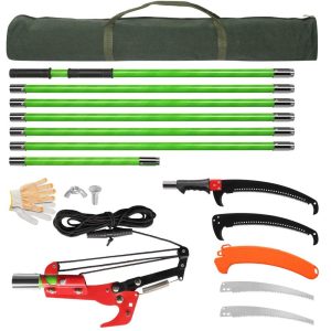 Zimtown 24ft Pole Saw - Extendable Tree Trimmer,Steel Blade & Scissors,Lightweight,Green