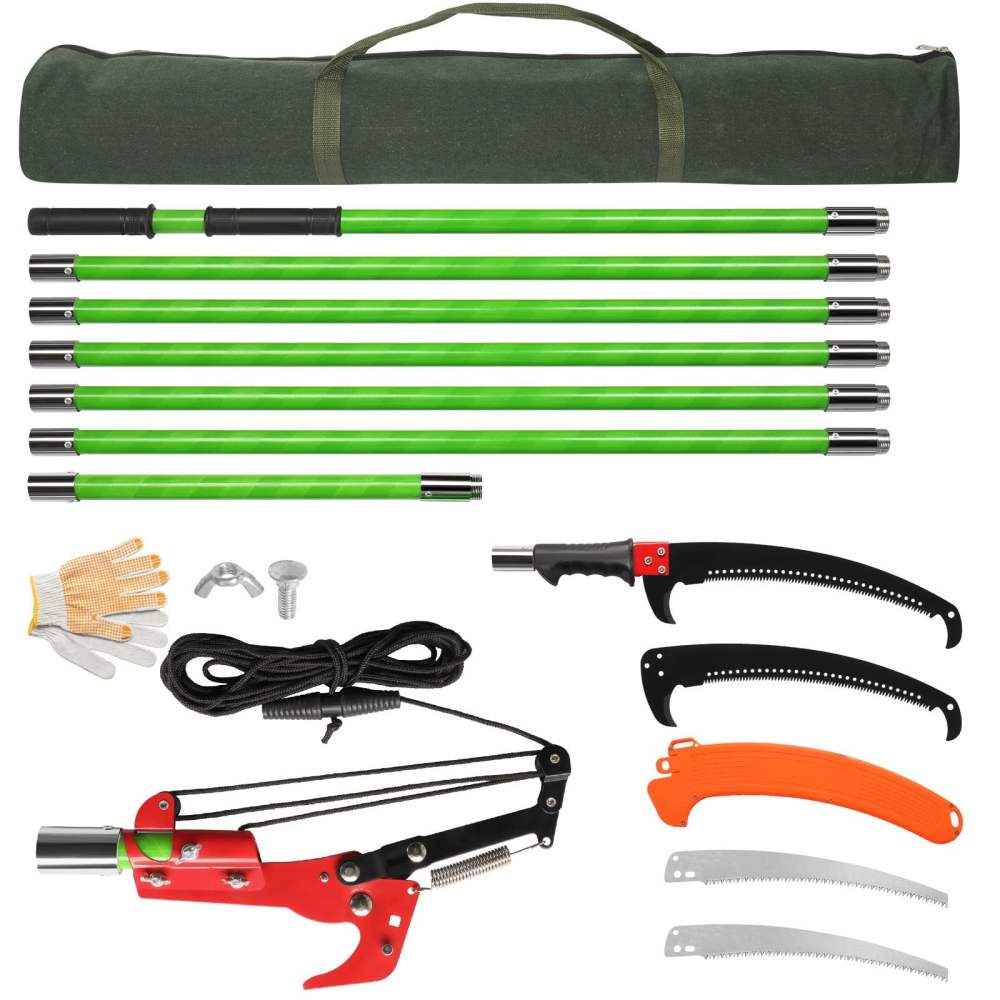 Zimtown 24ft Pole Saw - Extendable Tree Trimmer,Steel Blade & Scissors,Lightweight,Green