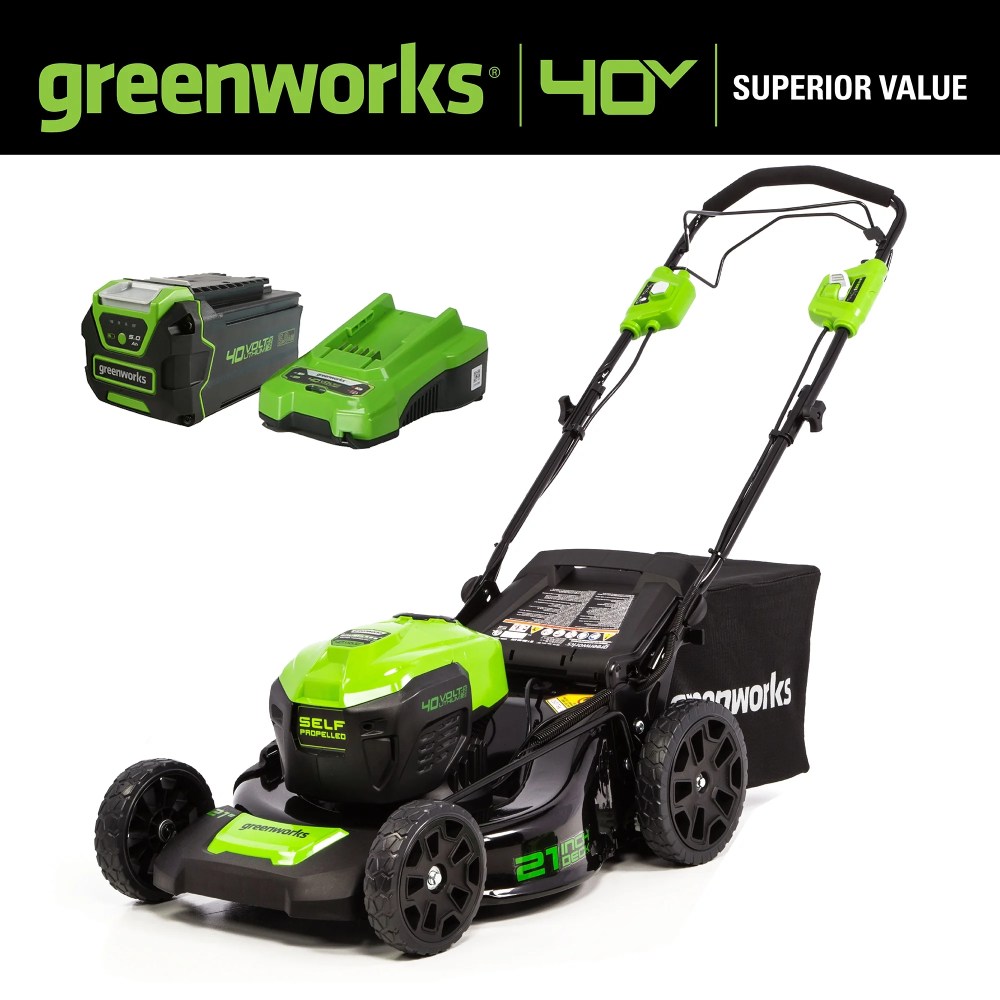 Greenworks 40V 21" Brushless Self Propelled Lawn Mower with 5.0 Ah Battery and Charger 2516402 - Image 2