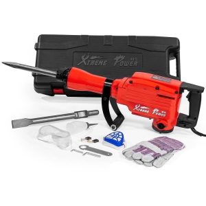 XtremepowerUS 2200W Electric Demolition Jack Hammer,1800 BPM Concrete Breaker with Point and Flat Chisel Bits,Red