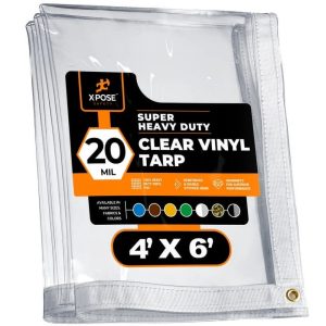 4" x 6" Clear Vinyl Tarp - Super Heavy Duty 20 Mil Transparent Waterproof PVC Tarpaulin with Brass Grommets - for Patio Enclosure,Camping,Outdoor Tent Cover,Porch Canopy - by Xpose Safety