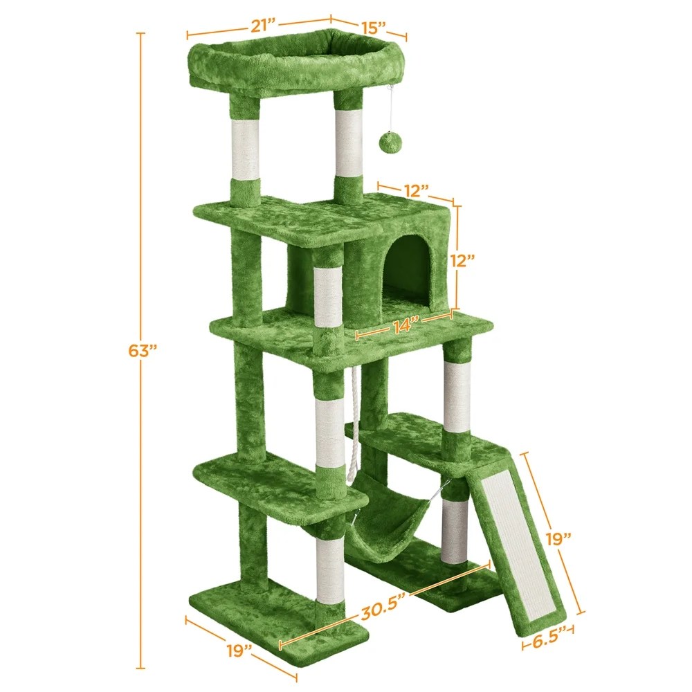 Alden Design 63" H Cat Tree Scratching Posts Cat Tower for Kittens Indoor, Green - Image 8