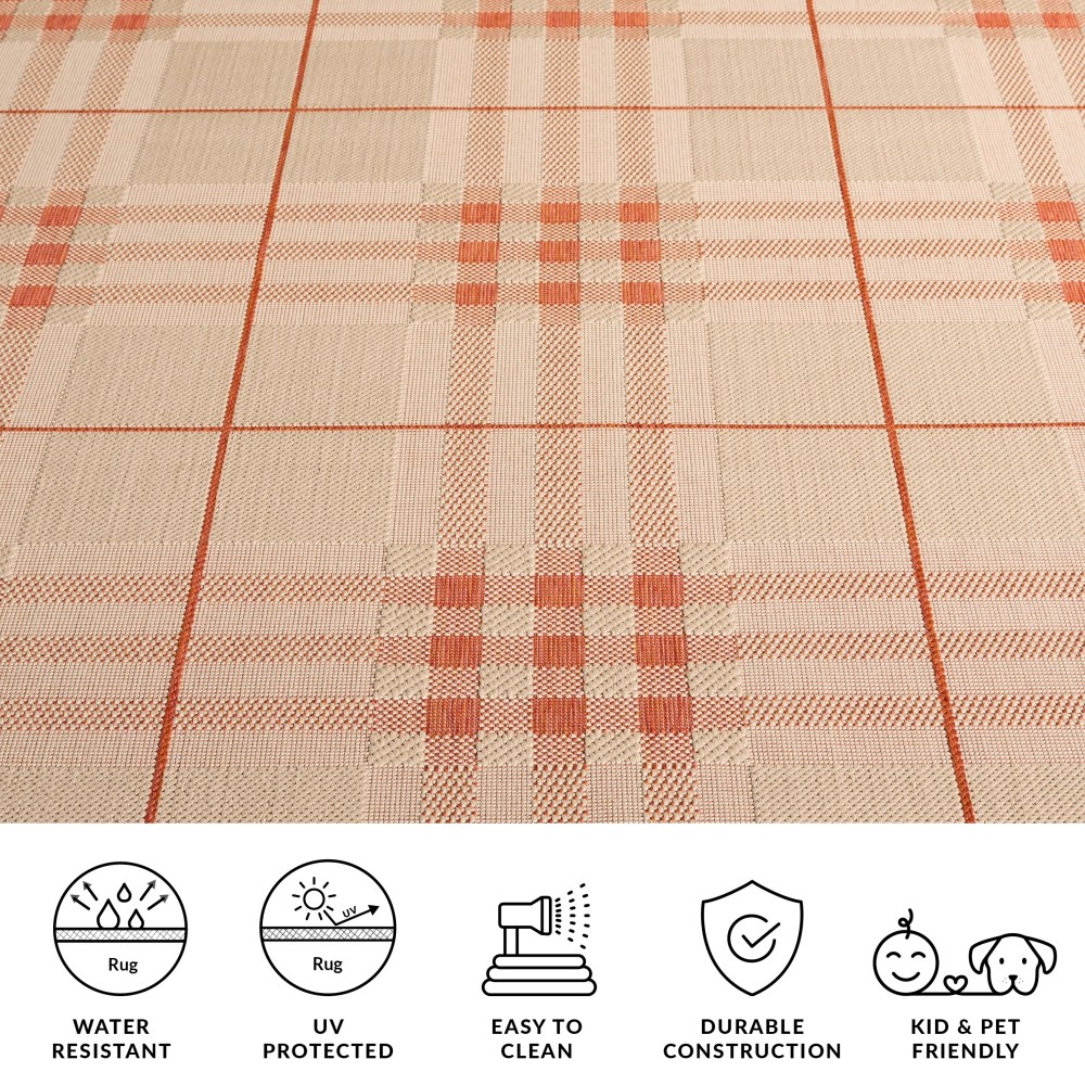 Safavieh Courtyard Fulham Geometric Indoor/Outdoor Area Rug, Natural/Terracotta, 5'3" x 7'7" - Image 2