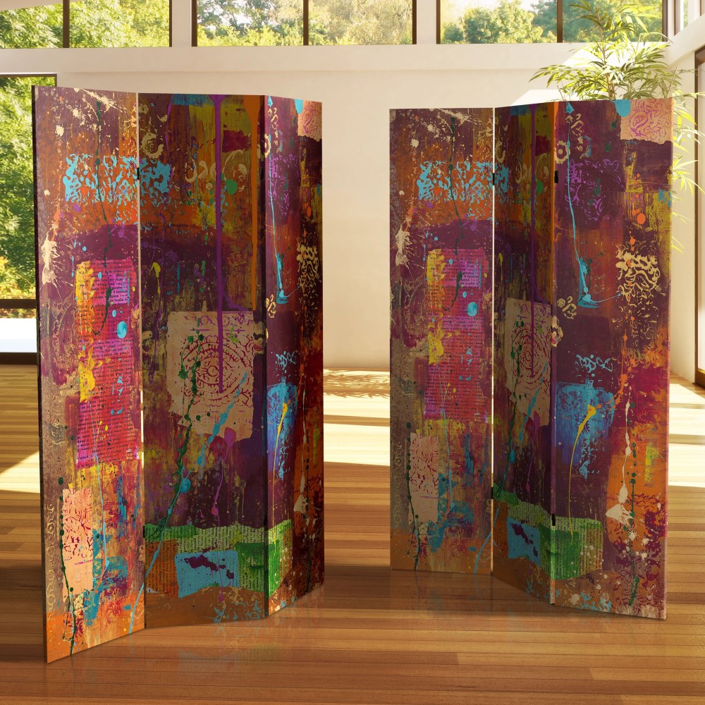 Red Lantern 6 ft. Tall India Double Sided Canvas Room Divider - Image 4