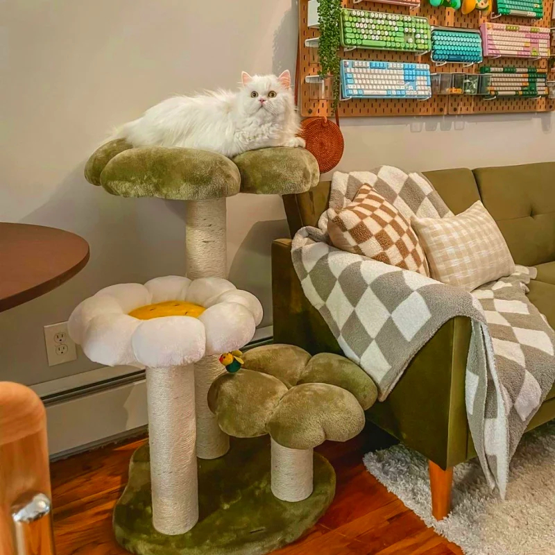 Happy & Polly Four Leaf Clover Plush Cat Tree, 35-in , Green, Large