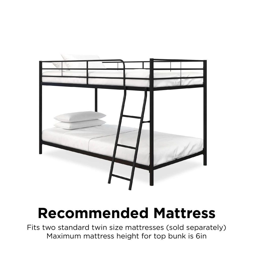 Mainstays Small Spaces Twin-over-Twin Low Profile Junior Bunk Bed, Black - Image 9