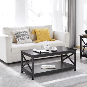 Yaheetech Modern X Design Coffee Table with Storage Shelf,Black