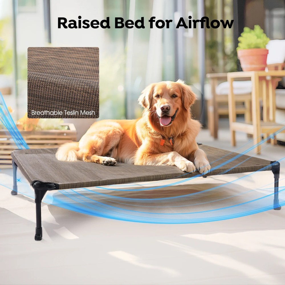 Veehoo Cooling Elevated Dog Bed Waterproof Removable Pillow-Top Mat, Dog Sofa Bed, Large, Brown - Image 7